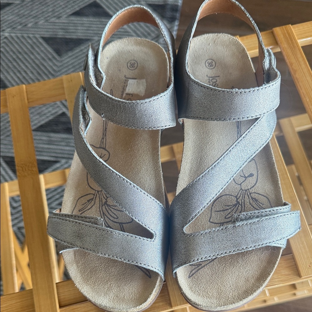 Silver Strappy Sandals with Gold Accents